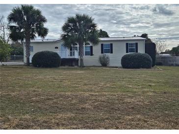 Single-story home with deck and palm trees in front yard at 8009 County Road 109D, Lady Lake, FL 32159