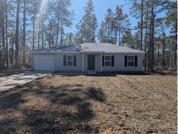 Newly constructed home with a well-maintained lawn at 24162 Nw Hemlock Ave, Dunnellon, FL 34431