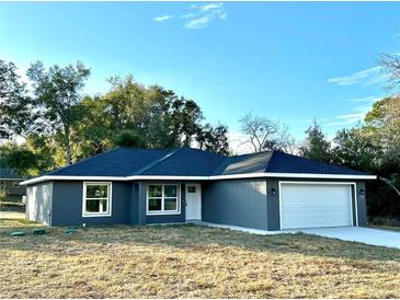 Gray house with a white garage door and a dark gray roof at 13380 Se 43Rd Ave, Belleview, FL 34420