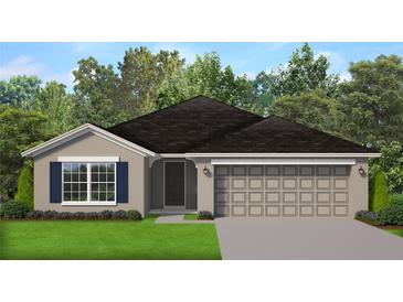 One-story home with taupe exterior, dark roof, and blue shutters at 2158 Nw 23Rd Loop, Ocala, FL 34475