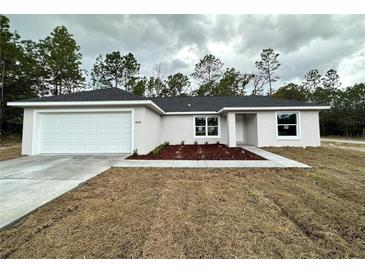 Newly constructed home with a two-car garage and well-manicured landscaping at 15010 Sw 61St Court Rd, Ocala, FL 34473