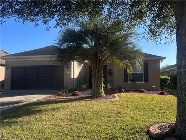 Charming home with a palm tree, complemented by a green lawn and neatly arranged landscaping at 7387 Sw 99Th Ct, Ocala, FL 34481