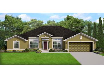 Single-story house with a two-car garage and landscaped lawn at 77 Olive Dr, Ocala, FL 34472