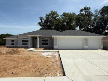 New home with a wide driveway leading to a two-car garage and a lawn ready for landscaping at 13 Nw 45Th Loop, Ocala, FL 34475