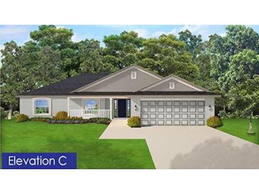 Two-story house with gray siding, two-car garage, and landscaping at 8781 Se 161St Pl, Summerfield, FL 34491