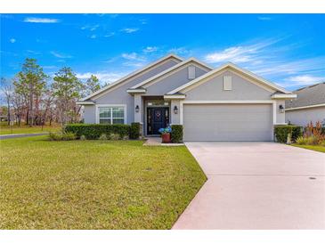 Charming single-story home featuring a well-manicured lawn and a two-car garage at 1 Diamond Cove Pl, Ocala, FL 34472