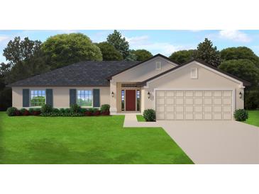 Charming single Gathering home with a two-car garage, manicured lawn and lovely landscaping at 120 Dogwood Drive Cir, Ocala, FL 34472