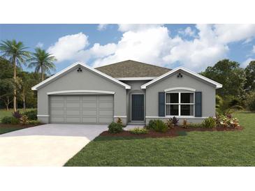 Charming single-story home featuring a two-car garage, neutral paint, and well-manicured landscaping at 8506 Las Palmas Way, Wildwood, FL 34785