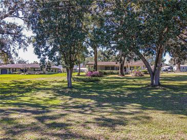 Beautiful front yard view with mature trees and well-maintained landscaping at 10376 Se 43Rd Ct, Belleview, FL 34420