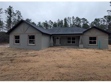 Charming single-story home with a gray exterior, black roof, and decorative gable accents at 8303 Sw 127 Ave, Dunnellon, FL 34432