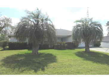 Well-manicured front yard featuring lush green grass and mature palm trees enhancing curb appeal at 15756 Sw 37Th Cir, Ocala, FL 34473