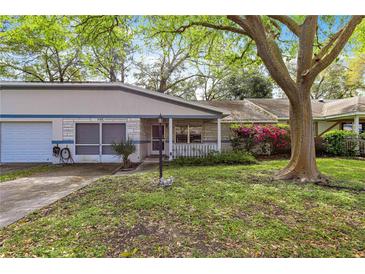 Charming home featuring a well-maintained front yard, mature tree, and a cozy porch at 8700 Sw 98Th Street Rd # E, Ocala, FL 34481