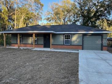 Charming single-story home with a covered front porch and a well-maintained front yard at 2995 Se 145Th Pl, Summerfield, FL 34491