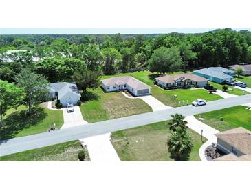 An aerial view of a neighborhood featuring well-maintained homes with green lawns and mature trees at 4998 Nw 30Th Pl, Ocala, FL 34482