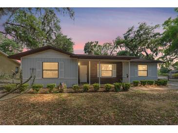 Charming single-story home featuring a well-maintained lawn, bushes, and a welcoming facade at 10060 Se 106Th Ln, Belleview, FL 34420
