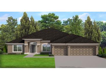 Charming single-story home with a well-manicured lawn and a three-car garage at 8344 Sw 57Th Ct, Ocala, FL 34476