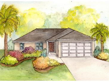 Charming single-story home with a well-manicured lawn, complemented by lush tropical landscaping and a two-car garage at 378 Sequoia Dr, Ocklawaha, FL 32179