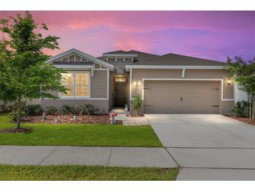 Charming single-story home with a manicured lawn and two-car garage and mature landscaping at 8090 Penrose Pl, Wildwood, FL 34785