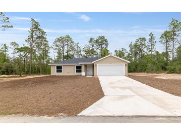Charming single-story home featuring a spacious front yard and a two-car garage at 23131 Sw Rainelle Rd, Dunnellon, FL 34431