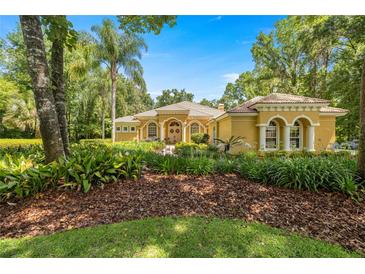 Well-manicured traditional-style home with meticulously landscaped front yard, flowerbeds, and tree-lined street at 1675 Se 73Rd Pl, Ocala, FL 34480