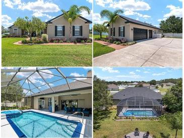 Aerial view of a backyard with a screened pool, landscaping, and a patio area at 3612 Se 47Th Ter, Ocala, FL 34480