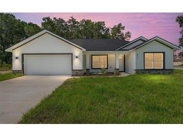 Charming single-story home with a well-manicured lawn and black trimmed windows at 8293 Se 158Th St, Summerfield, FL 34491