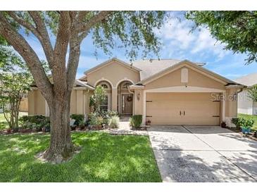Charming single-story home with a well-manicured lawn, lush landscaping and a 2 car garage at 2434 Walnut Heights Rd, Apopka, FL 32703