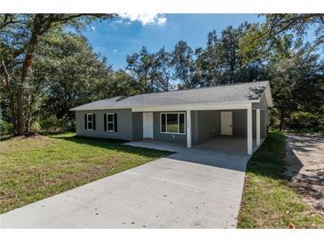 Charming single-story home with a light gray exterior, covered carport, and a well-manicured lawn at 16615 Se 63Rd Ln, Ocklawaha, FL 32179