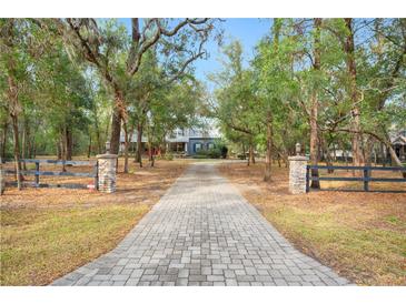 Long paved driveway leading to a charming home, surrounded by mature trees and lush landscaping at 4556 Hancock Lake Rd, Lakeland, FL 33812