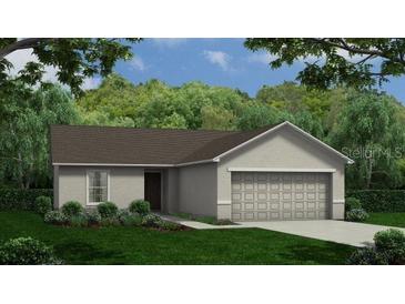 Charming single-story home featuring a two-car garage, neutral stucco, and well-maintained landscaping on a lush lawn at 280 Harper Estates Cir, Lake Wales, FL 33859