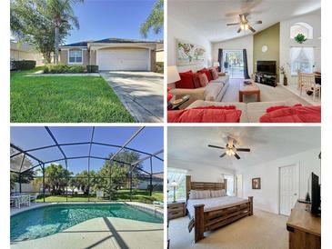 Home collage featuring exterior, living room, pool, and bedroom showcasing various aspects of the property at 3075 Barbados Ln, Haines City, FL 33844