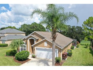 Charming single-story home with attached two car garage, manicured lawn, and tropical landscaping at 1652 Dunes Ct, Haines City, FL 33844