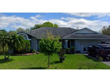 One-story house with gray siding, a large yard, and a driveway at 615 Gazelle Dr, Kissimmee, FL 34759