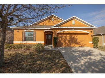 Charming single-story home with an attached two-car garage and manicured front yard at 714 Franklin Ct, Haines City, FL 33844