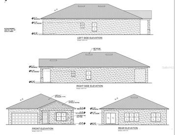 Blueprint of a single-Gathering home showcasing the left, right, front, and rear side elevations with detailed measurements at 1324 Kory St, Kissimmee, FL 34741