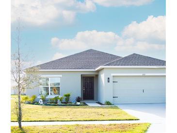 Charming single-story home with a well-maintained lawn and attached two-car garage at 202 Zircon Rd, Kissimmee, FL 34758