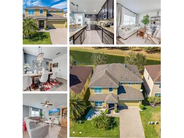 Inviting two-story home with a well-manicured lawn and brick-paved driveway, creating a warm, welcoming atmosphere at 4842 Rockvale Dr, Kissimmee, FL 34758