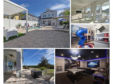 Beautiful backyard with a private pool, lounge chairs, and a patio area for outdoor entertaining at 7570 Excitement Dr, Reunion, FL 34747