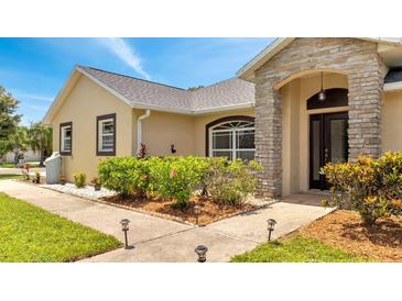 Charming single-story home featuring a stone-accented entrance and well-maintained landscaping at 2801 Palmyra Ct, St Cloud, FL 34772