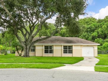 Charming single-story home featuring a well-manicured lawn and a mature tree in a desirable neighborhood at 12513 Indiana Woods Ln, Orlando, FL 32824