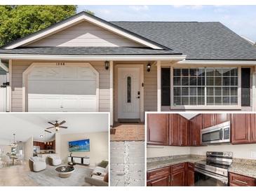 Charming single-Gathering home featuring an attached garage, white trimmed windows, and well-maintained landscaping at 1208 Roma Ct, Orlando, FL 32825