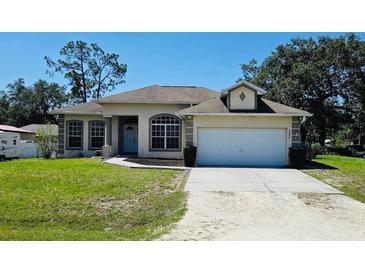 Charming one-story home with a manicured lawn and an attached two-car garage at 6480 Fall St, St Cloud, FL 34771