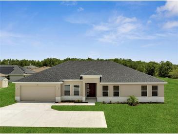 Beautiful single-story home featuring a well-manicured lawn and a neutral color palette at 555 Viceroy Ct, Kissimmee, FL 34758