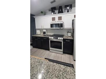 Modern kitchen featuring stainless steel appliances and granite countertops at 1913 Manatee Ct, Kissimmee, FL 34759