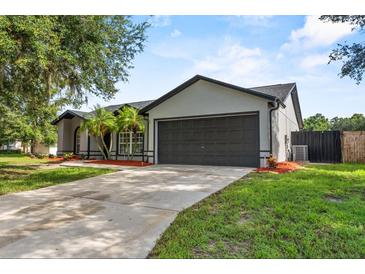 Charming single-story home featuring well-maintained lawn, two-car garage, and beautiful landscaping at 6528 Shepherd Oaks Pass, Lakeland, FL 33811