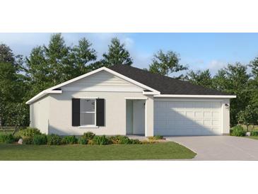 One-story house with white siding, black shutters, and a two-car garage at 4826 Yellow Elder Way, Kissimmee, FL 34758