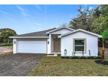 Charming single-story home featuring a two-car garage and freshly landscaped front yard with a modern design at 2449 Jungle St, Lakeland, FL 33801