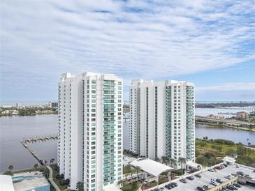 Aerial view of two condo towers overlooking the water at 241 Riverside Dr # 1203, Daytona Beach, FL 32117