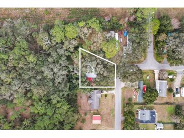 Aerial view showing home's location on a tree-lined street at 11730 Sw 230Th Avenue Rd, Dunnellon, FL 34431