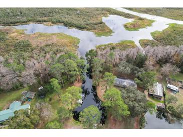 Aerial view of canal-front property with lush trees at 11730 Sw 230Th Avenue Rd, Dunnellon, FL 34431